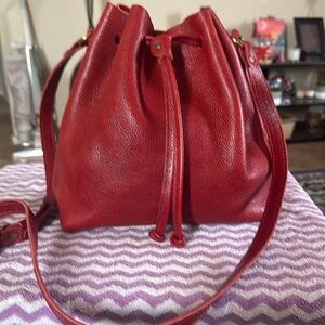 PLG Red Leather Women's drawstring bag like new!